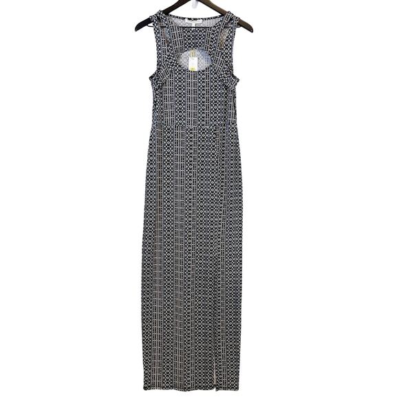NWT BCBGeneration Size S Maxi Long Keyhole Tank Dress Black White Stretch - Picture 1 of 9